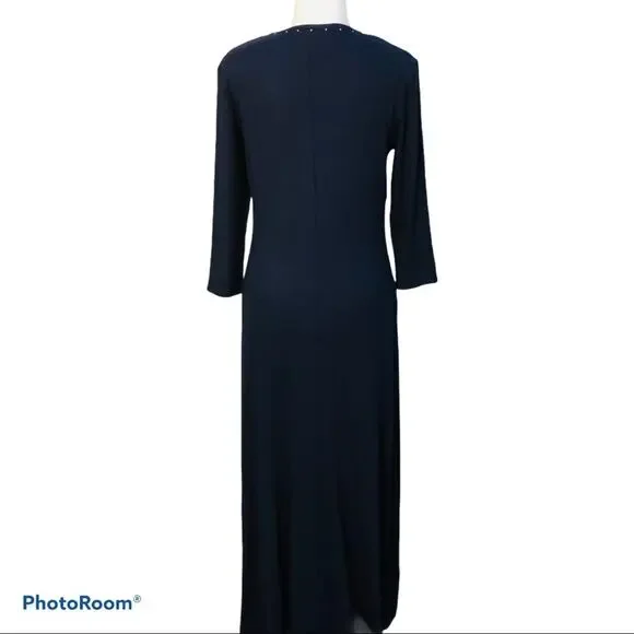St. John Kelly Gray Grayse Navy Jersey Studded V Neck Maxi Dress S - Picture 8 of 8